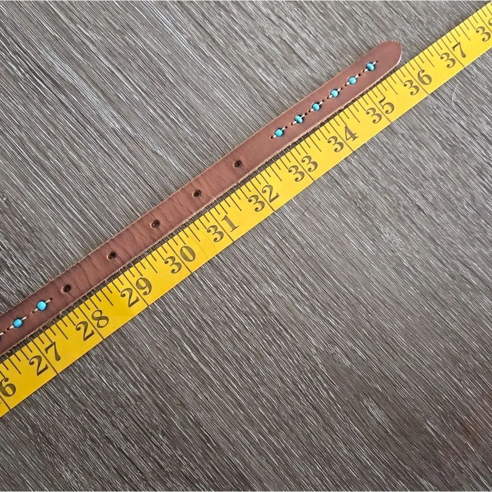 Target Brown Skinny Leather Belt with Turquoise Bead Accents Small
